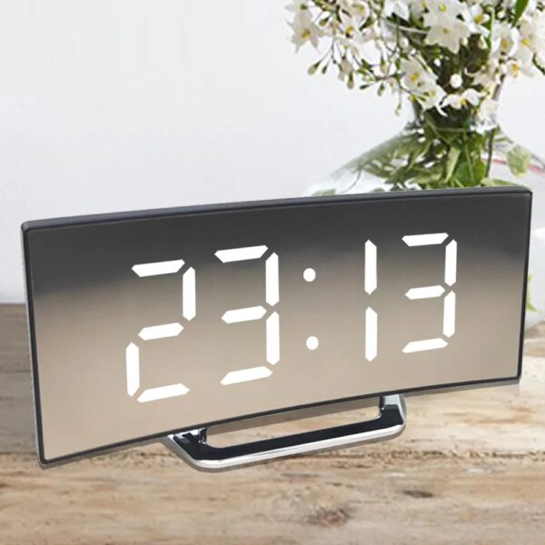 Reloj despertador Led Digital para niños, electrónicos con pantalla curva despertadores, espejo, reloj de temperatura con función de repetición, reloj de escritorio